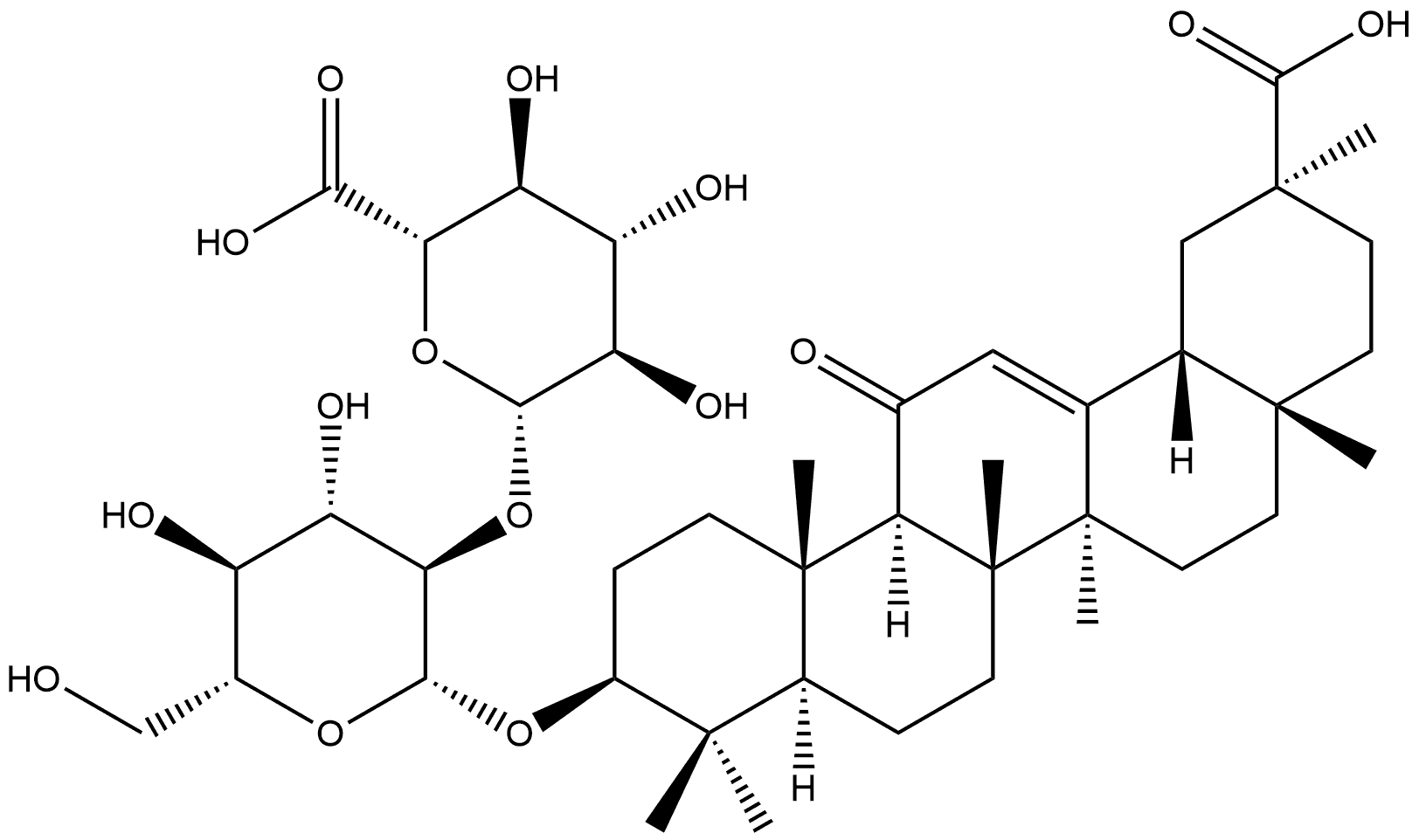 Olean-12-en-29-oic acid, 3-[(2-O-β-D-glucopyranuronosyl-β-D-glucopyranosyl)oxy]-11-oxo-, (3β,20β)- (9CI) Structure