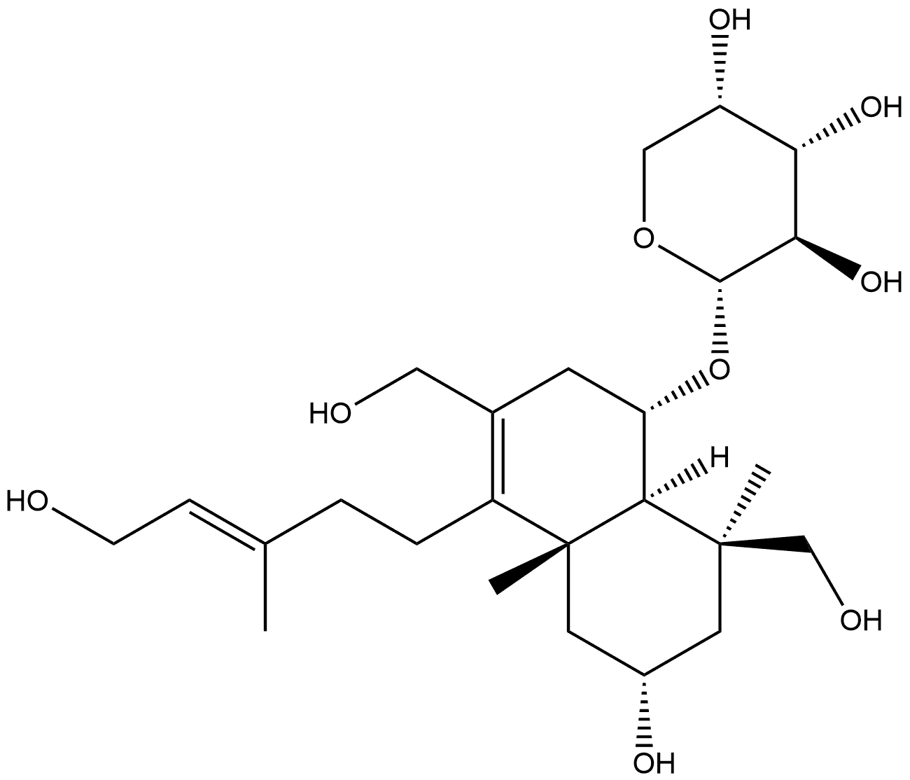 α-L-Arabinopyranoside, (1S,4aS,6R,8S,8aR)-1,2,4a,5,6,7,8,8a-octahydro-6-hydroxy-3,8-bis(hydroxymethyl)-4-[(3E)-5-hydroxy-3-methyl-3-penten-1-yl]-4a,8-dimethyl-1-naphthalenyl Structure