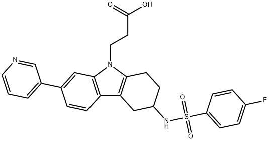 9H-Carbazole-9-propanoic acid, 3-[[(4-fluorophenyl)sulfonyl]amino]-1,2,3,4-tetrahydro-7-(3-pyridinyl)- Structure