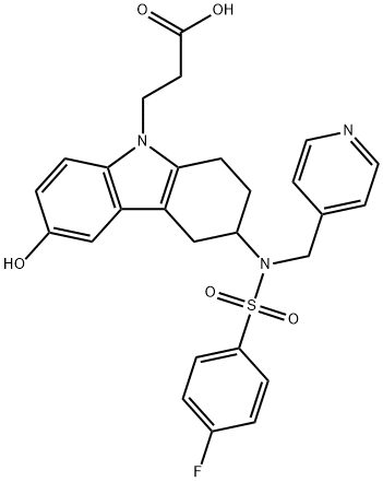 9H-Carbazole-9-propanoic acid, 3-[[(4-fluorophenyl)sulfonyl](4-pyridinylmethyl)amino]-1,2,3,4-tetrahydro-6-hydroxy- Structure