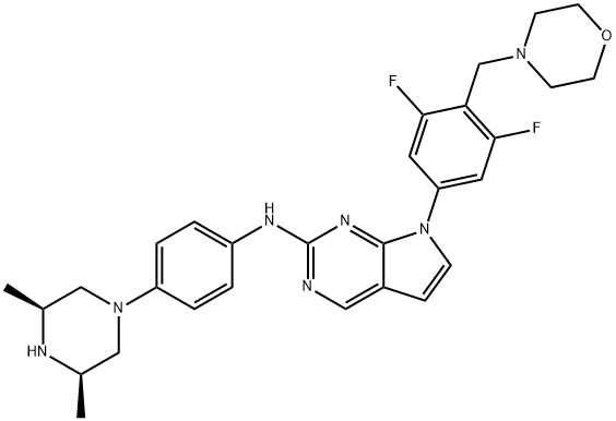 7-[3,5-Difluoro-4-(4-morpholinylmethyl)phenyl]-N-[4-[(3R,5S)-3,5-dimethyl-1-piperazinyl]phenyl]-7H-pyrrolo[2,3-d]pyrimidin-2-amine Structure