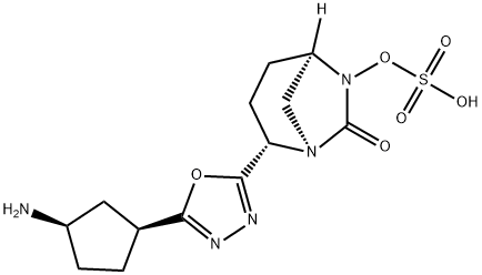 (1R,2S,5R)-2-[5-[(1S,3R)-3-Aminocyclopentyl]-1,3,4-oxadiazol-2-yl]-7-oxo-1,6-diazabicyclo[3.2.1]oct-6-yl hydrogen sulfate Structure