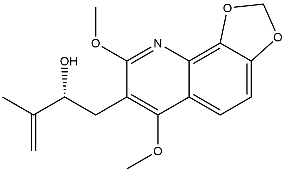 1,3-Dioxolo[4,5-h]quinoline-7-ethanol, 6,8-dimethoxy-α-(1-methylethenyl)-, (αR)- Structure
