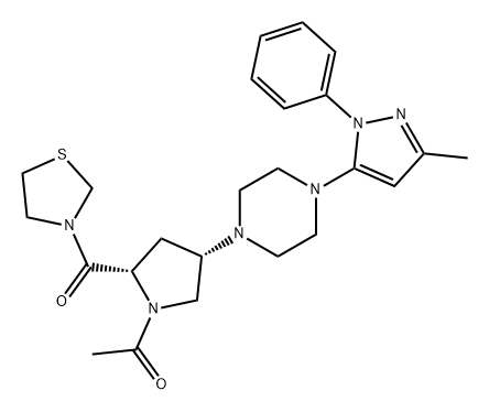 Ethanone, 1-[(2S,4S)-4-[4-(3-methyl-1-phenyl-1H-pyrazol-5-yl)-1-piperazinyl]-2-(3-thiazolidinylcarbonyl)-1-pyrrolidinyl]- Structure
