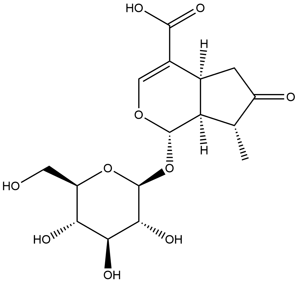 Cyclopenta[c]pyran-4-carboxylic acid, 1-(β-D-glucopyranosyloxy)-1,4a,5,6,7,7a-hexahydro-7-methyl-6-oxo-, (1S,4aS,7R,7aS)- Structure