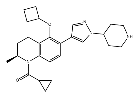 Methanone, [(2S)-5-(cyclobutyloxy)-3,4-dihydro-2-methyl-6-[1-(4-piperidinyl)-1H-pyrazol-4-yl]-1(2H)-quinolinyl]cyclopropyl- Structure