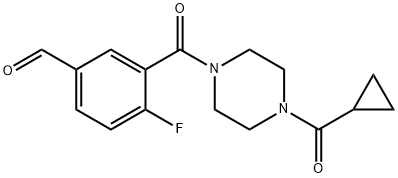 3-[4-(Cyclopropanecarbonyl)piperazine-1-carbonyl]-4-fluorobenzaldehyde Structure