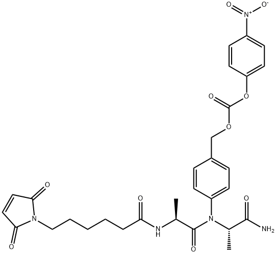 L-Alaninamide, N-[6-(2,5-dihydro-2,5-dioxo-1H-pyrrol-1-yl)-1-oxohexyl]-L-alanyl-N-[4-[[[(4-nitrophenoxy)carbonyl]oxy]methyl]phenyl]- Structure