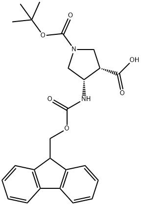 1,3-Pyrrolidinedicarboxylic acid, 4-[[(9H-fluoren-9-ylmethoxy)carbonyl]amino]-, 1-(1,1-dimethylethyl) ester, (3S,4S)- Structure