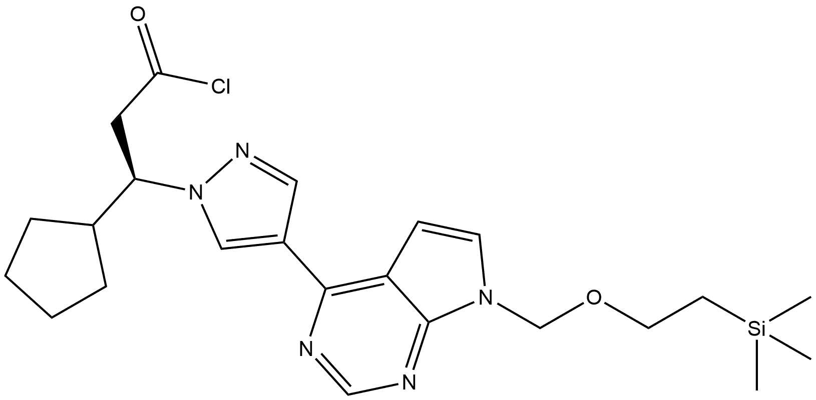 (βR)-β-Cyclopentyl-4-[7-[[2-(trimethylsilyl)ethoxy]methyl]-7H-pyrrolo[2,3-d]pyrimidin-4-yl]-1H-pyrazole-1-propanoyl chloride Structure