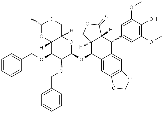 Furo[3',4':6,7]naphtho[2,3-d]-1,3-dioxol-6(5aH)-one, 9-[[4,6-O-(1R)-ethylidene-2,3-bis-O-(phenylmethyl)-β-D-glucopyranosyl]oxy]-5,8,8a,9-tetrahydro-5-(4-hydroxy-3,5-dimethoxyphenyl)-, (5R,5aR,8aR,9S)-