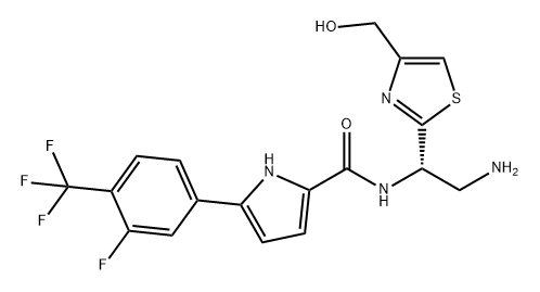 1H-Pyrrole-2-carboxamide, N-[(1S)-2-amino-1-[4-(hydroxymethyl)-2-thiazolyl]ethyl]-5-[3-fluoro-4-(trifluoromethyl)phenyl]- Structure