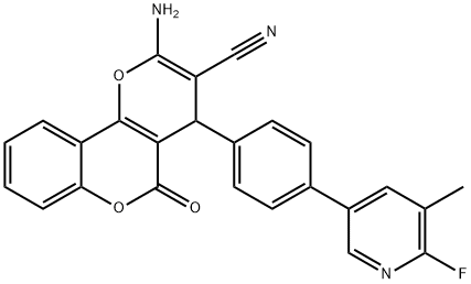 4H,5H-Pyrano[3,2-c][1]benzopyran-3-carbonitrile, 2-amino-4-[4-(6-fluoro-5-methyl-3-pyridinyl)phenyl]-5-oxo- Structure