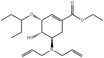 1-Cyclohexene-1-carboxylic acid, 5-(di-2-propen-1-ylamino)-3-(1-ethylpropoxy)-4-hydroxy-, ethyl ester, (3R,4S,5R)- Structure