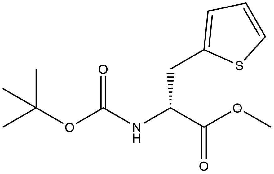 2-Thiophenepropanoic acid, α-[[(1,1-dimethylethoxy)carbonyl]amino]-, methyl ester, (αR)- Structure