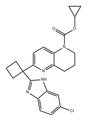1,5-Naphthyridine-1(2H)-carboxylic acid, 6-[1-(6-chloro-1H-benzimidazol-2-yl)cyclobutyl]-3,4-dihydro-, cyclopropyl ester Structure