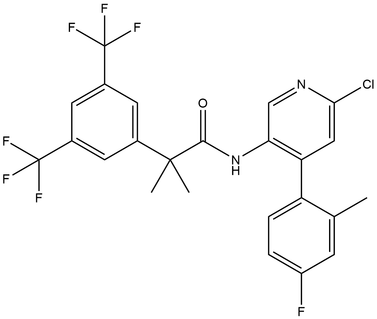 Benzeneacetamide, N-[6-chloro-4-(4-fluoro-2-methylphenyl)-3-pyridinyl]-α,α-dimethyl-3,5-bis(trifluoromethyl)- Structure