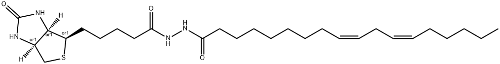 1H-Thieno[3,4-d]imidazole-4-pentanoic acid, hexahydro-2-oxo-, 2-[(9Z,12Z)-1-oxo-9,12-octadecadien-1-yl]hydrazide, (3aR,4R,6aS)-rel- Structure