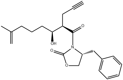 2-Oxazolidinone, 3-[(2R,3S)-3-hydroxy-7-methyl-1-oxo-2-(2-propyn-1-yl)-7-octen-1-yl]-4-(phenylmethyl)-, (4R)- Structure