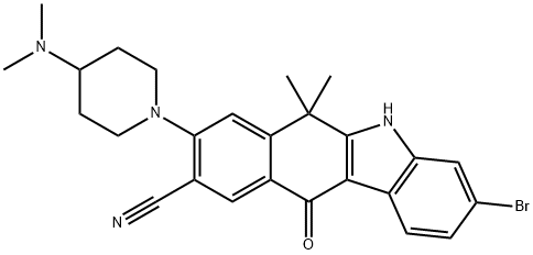 5H-Benzo[b]carbazole-9-carbonitrile, 3-bromo-8-[4-(dimethylamino)-1-piperidinyl]-6,11-dihydro-6,6-dimethyl-11-oxo- Structure
