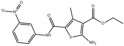 3-Thiophenecarboxylic acid, 2-amino-4-methyl-5-[[(3-nitrophenyl)amino]carbonyl]-, ethyl ester Structure