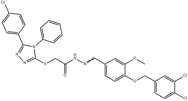 Acetic acid, 2-[[5-(4-chlorophenyl)-4-phenyl-4H-1,2,4-triazol-3-yl]thio]-, 2-[[4-[(3,4-dichlorophenyl)methoxy]-3-methoxyphenyl]methylene]hydrazide Structure