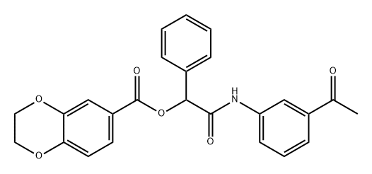 1,4-Benzodioxin-6-carboxylic acid, 2,3-dihydro-, 2-[(3-acetylphenyl)amino]-2-oxo-1-phenylethyl ester Structure