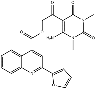 4-Quinolinecarboxylic acid, 2-(2-furanyl)-, 2-(6-amino-1,2,3,4-tetrahydro-1,3-dimethyl-2,4-dioxo-5-pyrimidinyl)-2-oxoethyl ester Structure