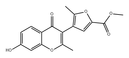 2-Furancarboxylic acid, 4-(7-hydroxy-2-methyl-4-oxo-4H-1-benzopyran-3-yl)-5-methyl-, methyl ester Structure