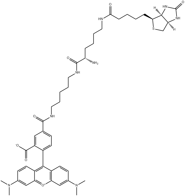 Xanthylium, 9-[4-[[[5-[[(2S)-2-amino-6-[[5-[(3aS,4S,6aR)-hexahydro-2-oxo-1H-thieno[3,4-d]imidazol-4-yl]-1-oxopentyl]amino]-1-oxohexyl]amino]pentyl]amino]carbonyl]-2-carboxyphenyl]-3,6-bis(dimethylamino)-, inner salt Structure