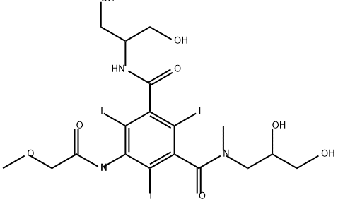 1,3-Benzenedicarboxamide, N1-(2,3-dihydroxypropyl)-N3-[2-hydroxy-1-(hydroxymethyl)ethyl]-2,4,6-triiodo-5-[(2-methoxyacetyl)amino]-N1-methyl- Structure