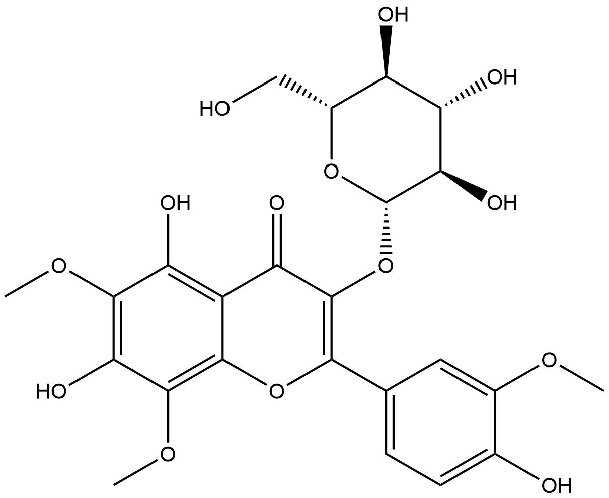 4H-1-Benzopyran-4-one, 3-(β-D-glucopyranosyloxy)-5,7-dihydroxy-2-(4-hydroxy-3-methoxyphenyl)-6,8-dimethoxy- Structure