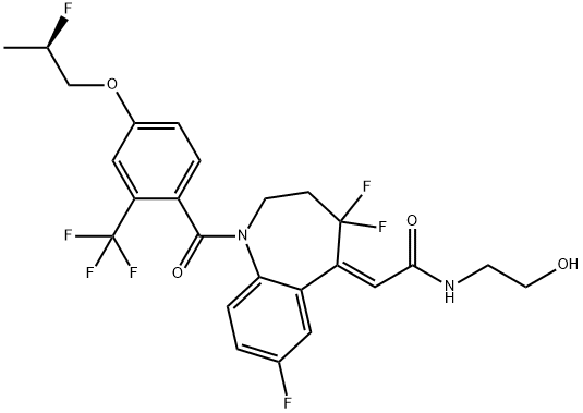 (2Z)-N-(2-Hydroxyethyl)-2-[4,4,7-trifluoro-1-[4-[(2R)-2-fluoropropoxy]-2-(trifluoromethyl)benzoyl]-1,2,3,4-tetrahydro-5H-1-benzazepin-5-ylidene]acetamide Structure
