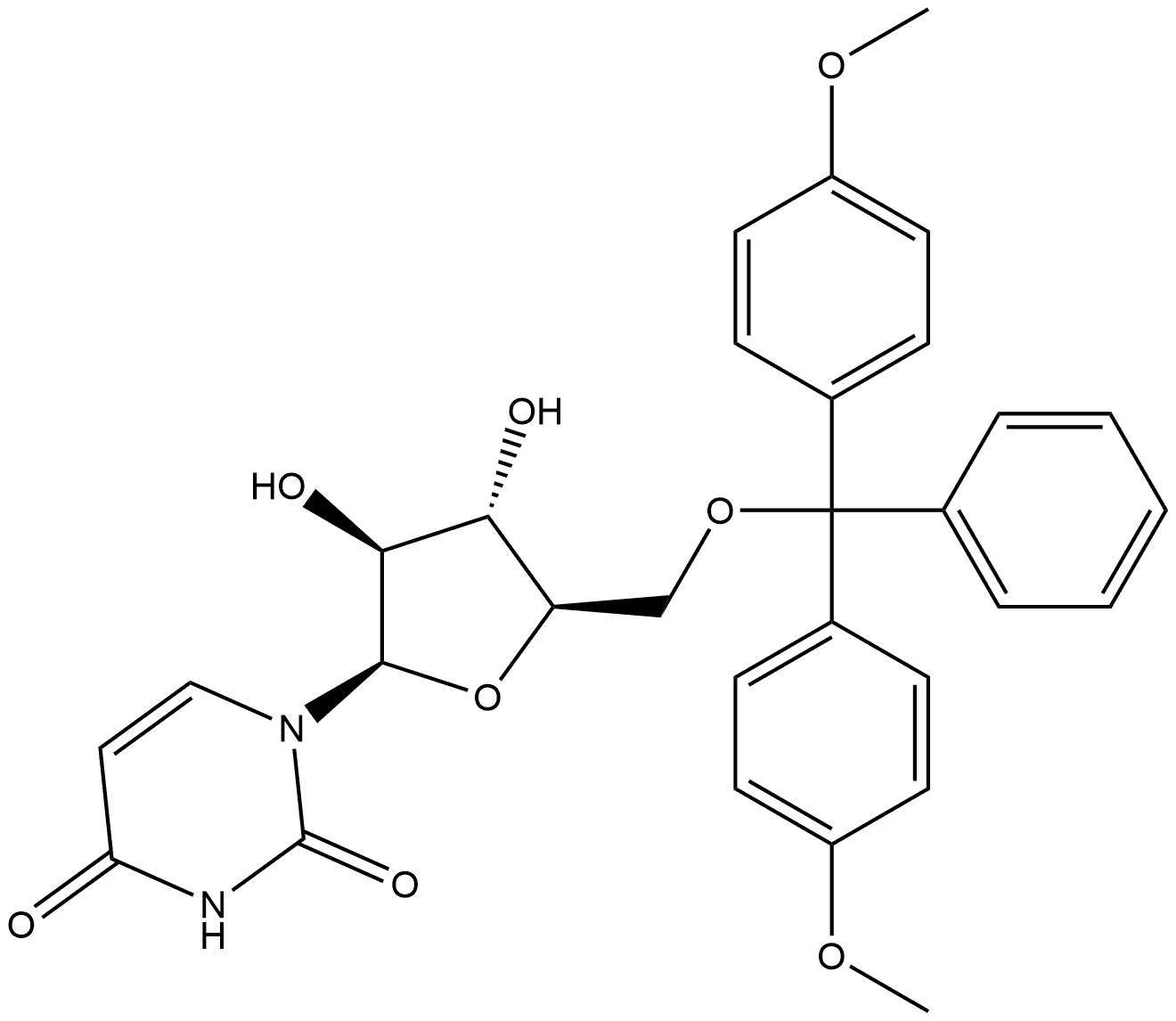 2,4(1H,3H)-Pyrimidinedione, 1-[5-O-[bis(4-methoxyphenyl)phenylmethyl]-β-D-arabinofuranosyl]- Structure