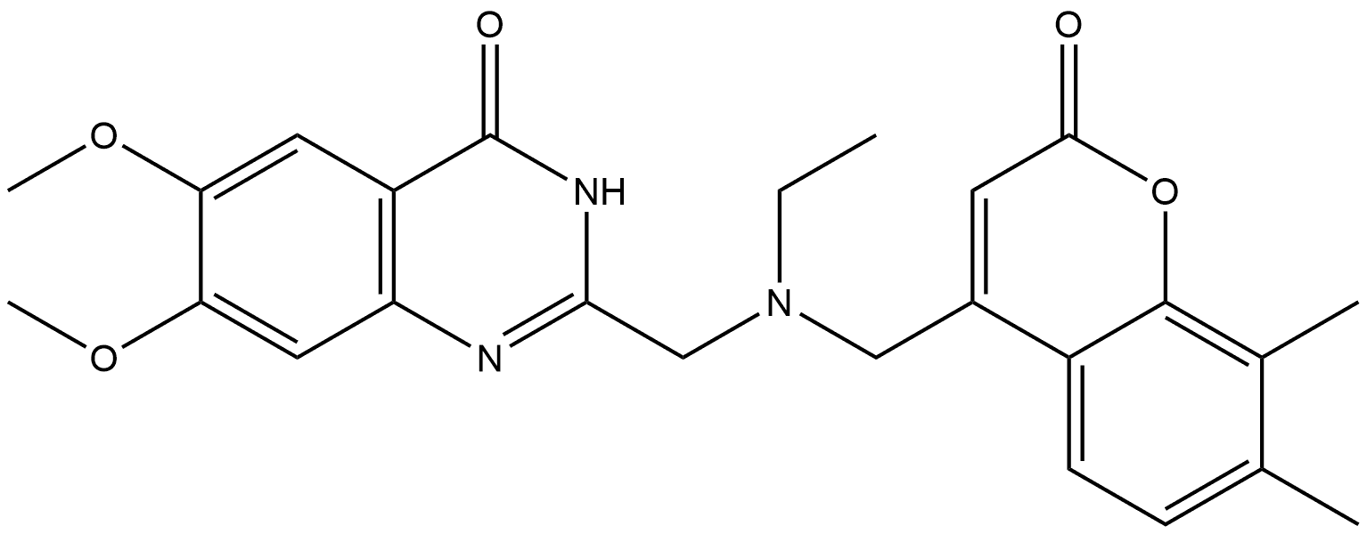 4(3H)-Quinazolinone, 2-[[[(7,8-dimethyl-2-oxo-2H-1-benzopyran-4-yl)methyl]ethylamino]methyl]-6,7-dimethoxy- Structure