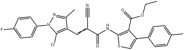 ethyl 2-{3-[5-chloro-1-(4-fluorophenyl)-3-methyl-1H-pyra zol-4-yl]-2-cyanoprop-2-enamido}-4-(4-methylphe nyl)thiophene-3-carboxylate Structure