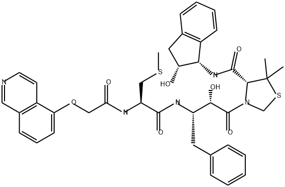 4-Thiazolidinecarboxamide, N-[(1S,2R)-2,3-dihydro-2-hydroxy-1H-inden-1-yl]-3-[(2S,3S)-2-hydroxy-3-[[(2R)-2-[[2-(5-isoquinolinyloxy)acetyl]amino]-3-(methylthio)-1-oxopropyl]amino]-1-oxo-4-phenylbutyl]-5,5-dimethyl-, (4R)- Structure