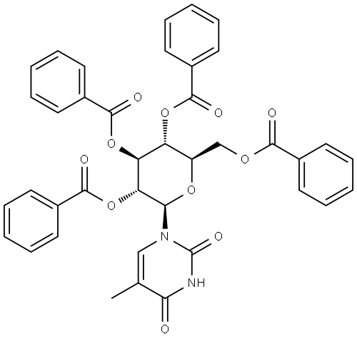 2,4(1H,3H)-Pyrimidinedione, 5-methyl-1-(2,3,4,6-tetra-O-benzoyl-β-D-glucopyranosyl)- Structure