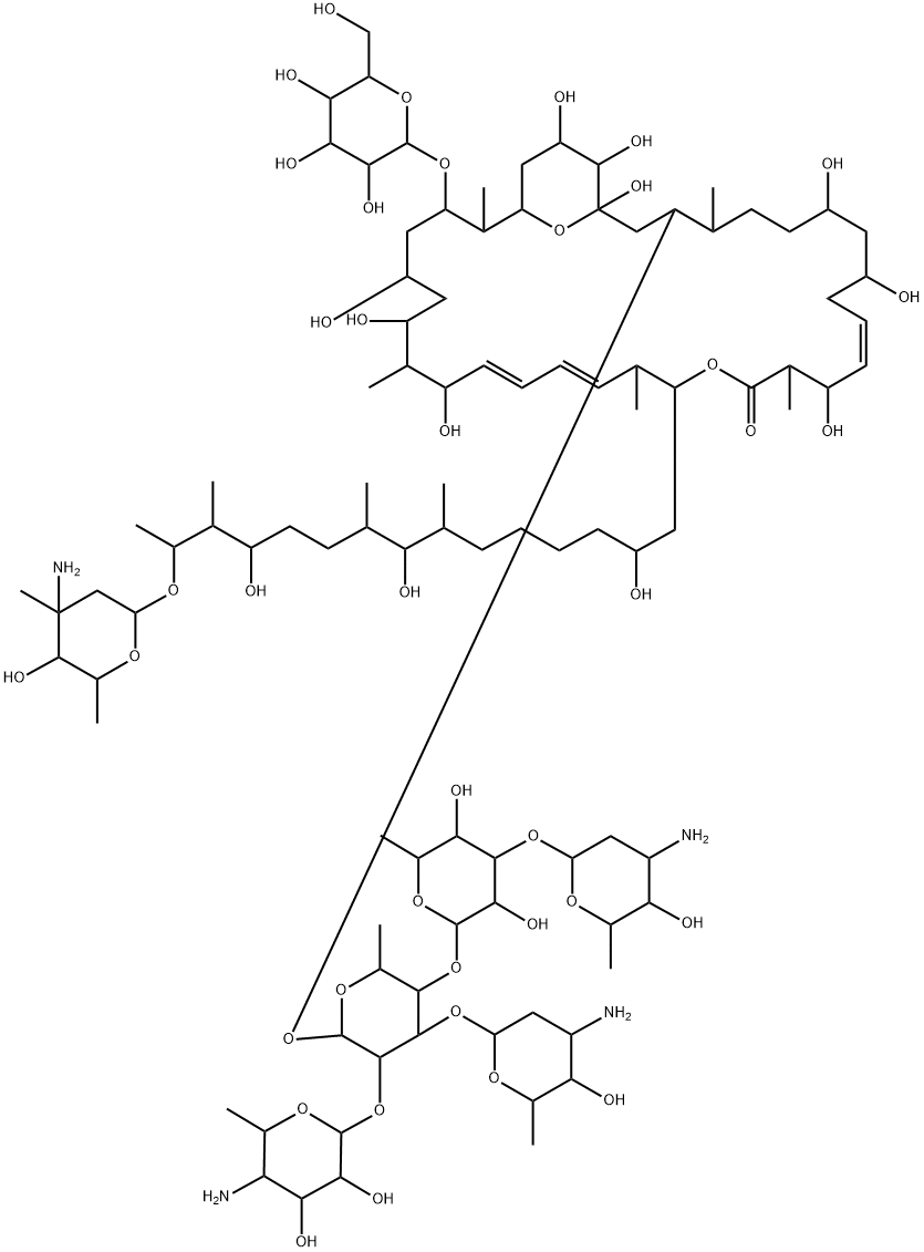 16,35-Dioxabicyclo[29.3.1]pentatriaconta-11,19,21-trien-15-one,3-[[O-4-amino-4,6-dideoxy-b-D-glucopyranosyl-(1(R)2)-O-[3-amino-2,3,6-trideoxy-b-D-arabino-hexopyranosyl-(1(R)3)]-O-[O-3-amino-2,3,6-trideoxy-b-D-arabino-hexopyranosyl-(1(R)3)-O-6-deoxy-b-D-glucopyranosyl-(1(R)4)]-6-deoxy-b-D-glucopyranosyl]oxy]-17-[14-[(3-amino-2,3,6-trideoxy-3-C-methyl-a-L-lyxo-hexopyranosyl)oxy]-2,8,12-trihydroxy-7,9,13-trimethylpentadecyl]-29-(b-D-glucopyranosyloxy)-1,7,9,13,23,25,27,33,34-nonahydroxy-4,14,18,24,30-p Structure