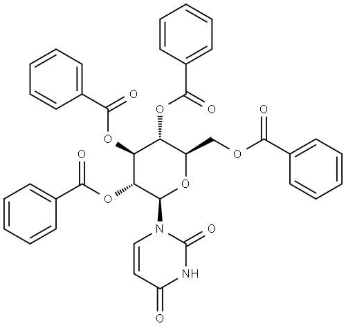 2,4(1H,3H)-Pyrimidinedione, 1-(2,3,4,6-tetra-O-benzoyl-β-D-glucopyranosyl)- Structure
