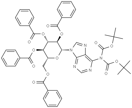 Imidodicarbonic acid, 2-[9-(2,3,4,6-tetra-O-benzoyl-β-D-glucopyranosyl)-9H-purin-6-yl]-, 1,3-bis(1,1-dimethylethyl) ester Structure