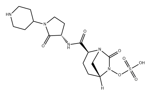 (2S,5R)-7-oxo-N-[(3S)-1-piperidin-4-yl-2-oxopyrrolidin-3-yl]-6-(sulfooxy)-1,6-diazabicyclo[3.2.1]octane-2-carboxamide Structure