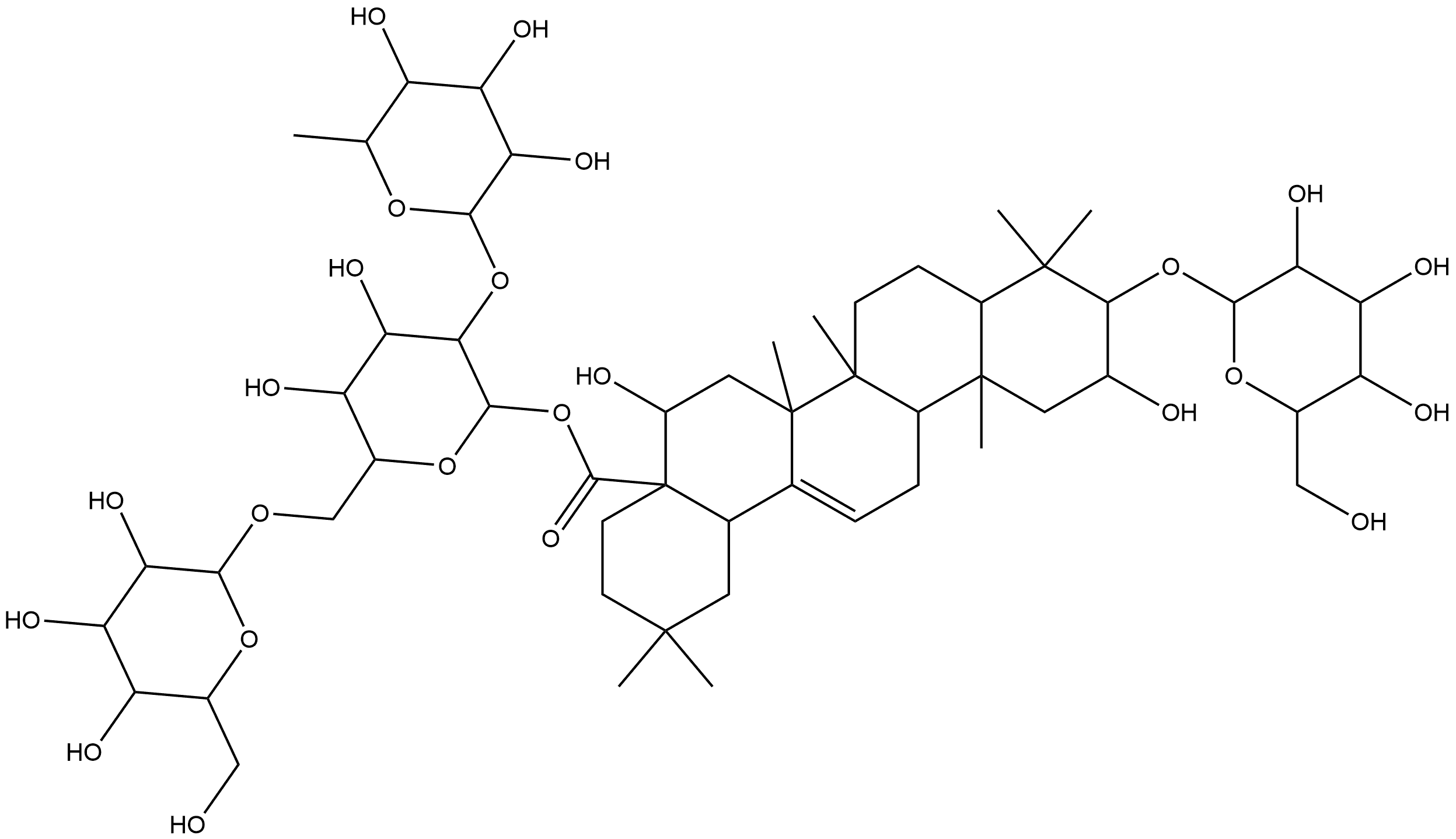 Olean-12-en-28-oic acid, 3-(β-D-glucopyranosyloxy)-2,16-dihydroxy-, O-6-deoxy-α-L-mannopyranosyl-(1→2)-O-[β-D-glucopyranosyl-(1→6)]-β-D-glucopyranosyl ester, (2β,3β,16α)- (9CI) Structure