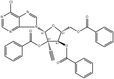 6-Chloro-9-(2,3,5-tri-O-benzoyl-2-beta-C-ethynyl-beta-D-ribofuranosyl)-9H-purine Structure
