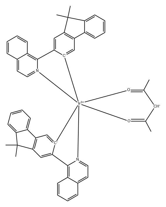 Bis[1-(9,9-dimethyl-9H-fluoren-2-yl)-isoquinoline](acetylacetonate)iridium(III) Structure