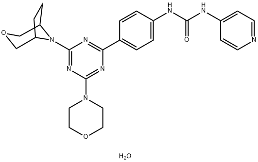 Urea, N-[4-[4-(4-morpholinyl)-6-(3-oxa-8-azabicyclo[3.2.1]oct-8-yl)-1,3,5-triazin-2-yl]phenyl]-N'-4-pyridinyl-, hydrate (1:1) Structure