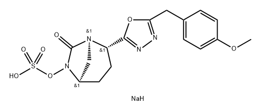 Sulfuric acid, mono[(1R,2S,5R)-2-[5-[(4- methoxyphenyl)methyl]-1,3,4-oxadiazol-2-yl]- 7-oxo-1,6-diazabicyclo[3.2.1]oct-6-yl] ester, sodium salt (1:1) Structure