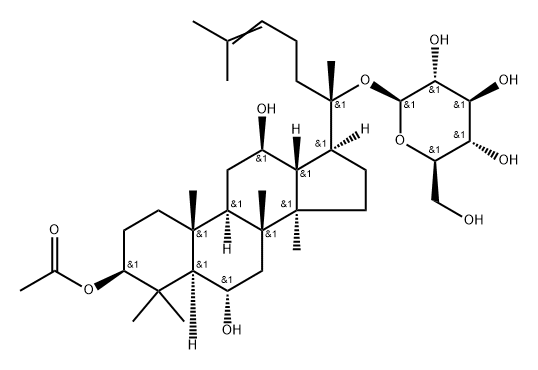 β-D-Glucopyranoside, (3β,6α,12β)-3-(acetyloxy)-6,12-dihydroxydammar-24-en-20-yl Structure
