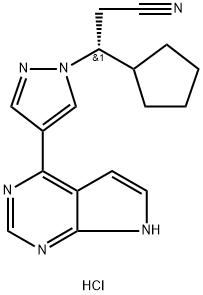 1H-Pyrazole-1-propanenitrile, β-cyclopentyl-4-(7H-pyrrolo[2,3-d]pyrimidin-4-yl)-, hydrochloride (1:1), (βR)- Structure