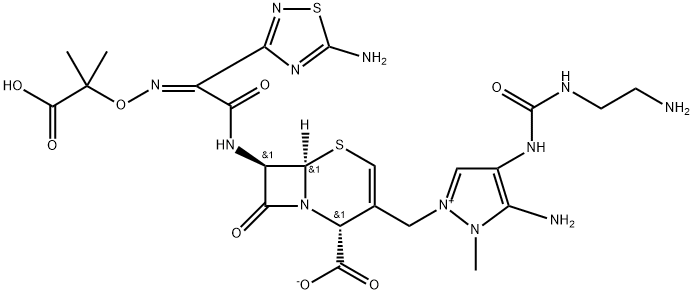 1H-Pyrazolium, 5-amino-4-[[[(2-aminoethyl)amino]carbonyl]amino]-2-[[(2R,6R,7R)-7-[[(2Z)-2-(5-amino-1,2,4-thiadiazol-3-yl)-2-[(1-carboxy-1-methylethoxy)imino]acetyl]amino]-2-carboxy-8-oxo-5-thia-1-azabicyclo[4.2.0]oct-3-en-3-yl]methyl]-1-methyl-, inner salt Structure